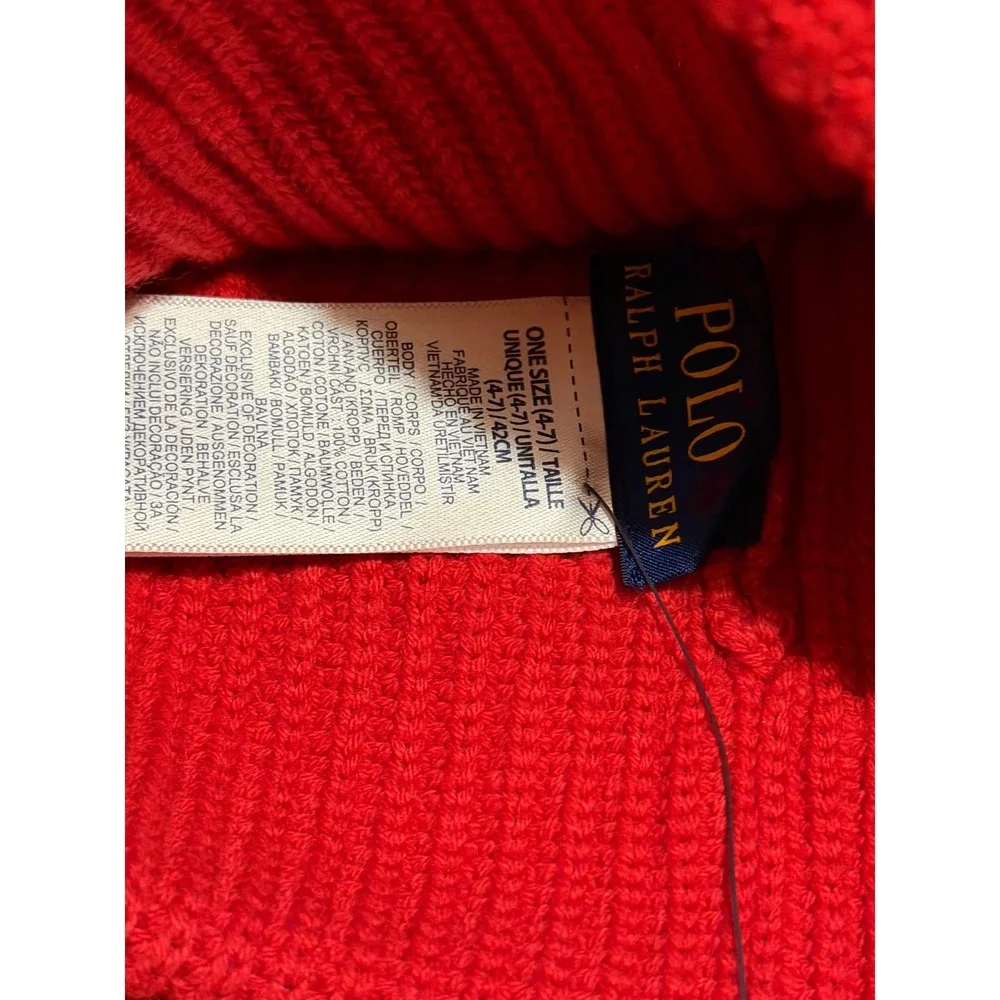 Polo Ralph Lauren Kids Red Blue Striped Ribbed Knit Beanie Hat One Size 4-7 NEW